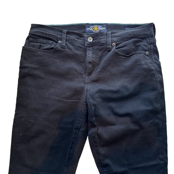 New Lucky Brand Sofia Capri Jean Sz 12/31 Black Curvy teal accent Lucky You zip - Picture 5 of 13